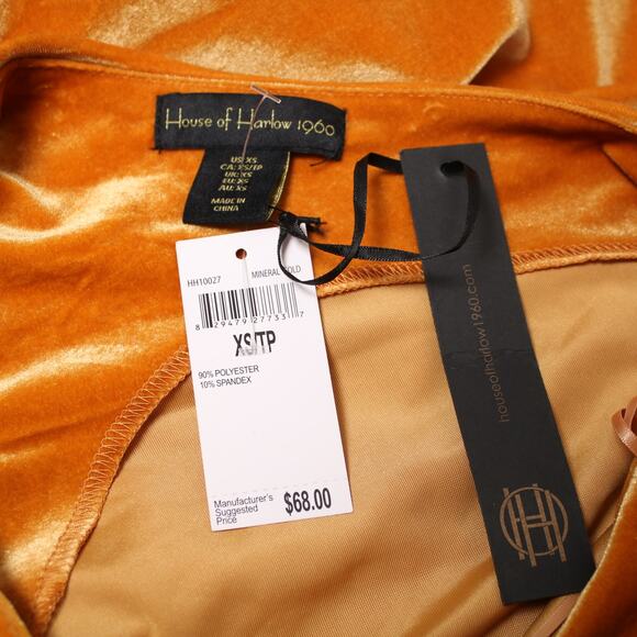 House of Harlow Velvet Dress Gold One Shoulder Ruched Party Night Out Size XS - Picture 8 of 11